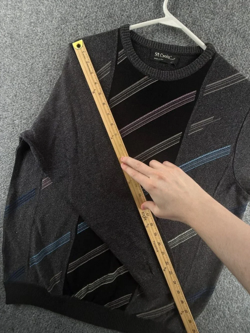 NWOT NOS St. Croix Gray Black Sweater 90s Large USA Cotton Blend Diagonal Stripe